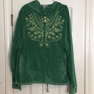 NWOT 2 Piece Set Glitter-scope Green & Gold Metallic Long Sleeve Jogger Set